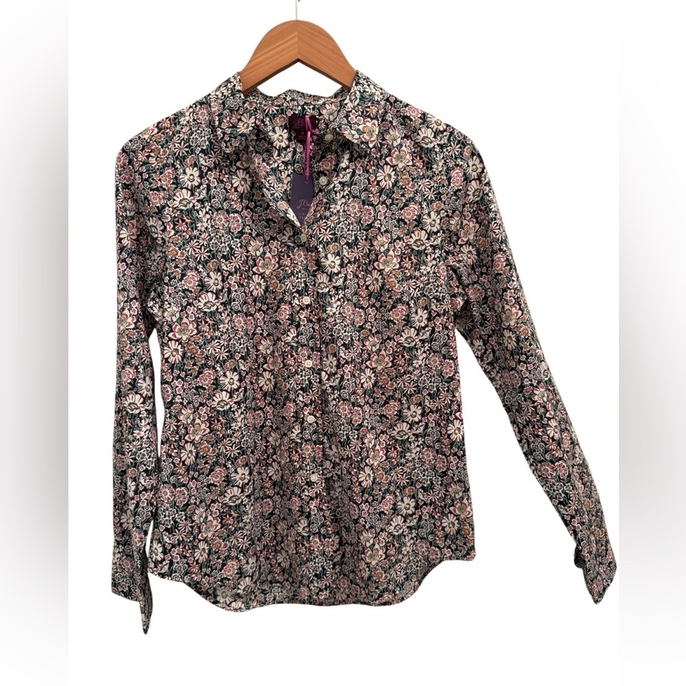 NWT J. Crew Liberty Fabric White Garden Slim Perfect Button Down Shirt Size 4